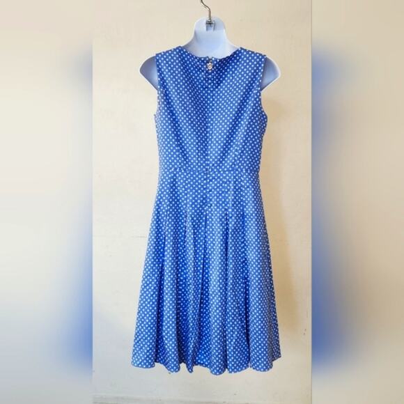 TOMMY HILFIGER Blue White Polka Dot Print Sleeveless A-line Silhouette Dress S - Picture 4 of 14